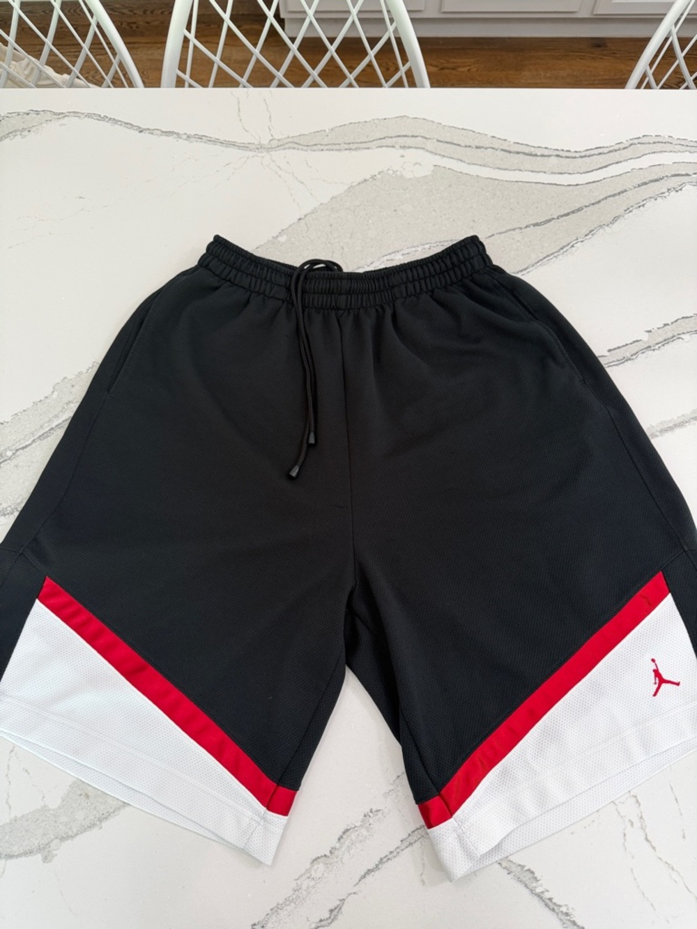 Vintage Jordan Men's Black Basketball Shorts with Red & White Trim
